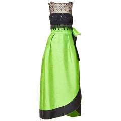 Retro Emerald Green and Black Gown Attributted to Irene Galitzine C. 1960's