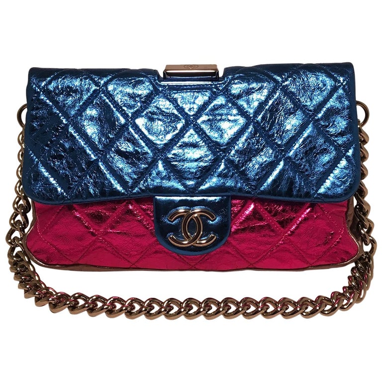 Chanel Metallic Blue, Pink, And Silver Quilted Crackled Leather Framed Flap  Bag Silver Hardware, 2008-2009 Available For Immediate Sale At Sotheby's