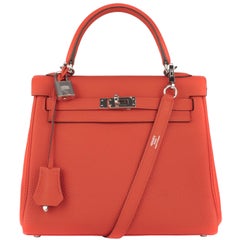 Handbag Hermes Kelly 25 in Red Togo Leather, PHW, new !