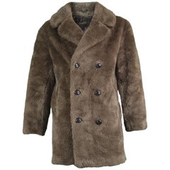 Men's Vintage Brown Faux Fur Coat with Double Breasted Buttons, 1970s