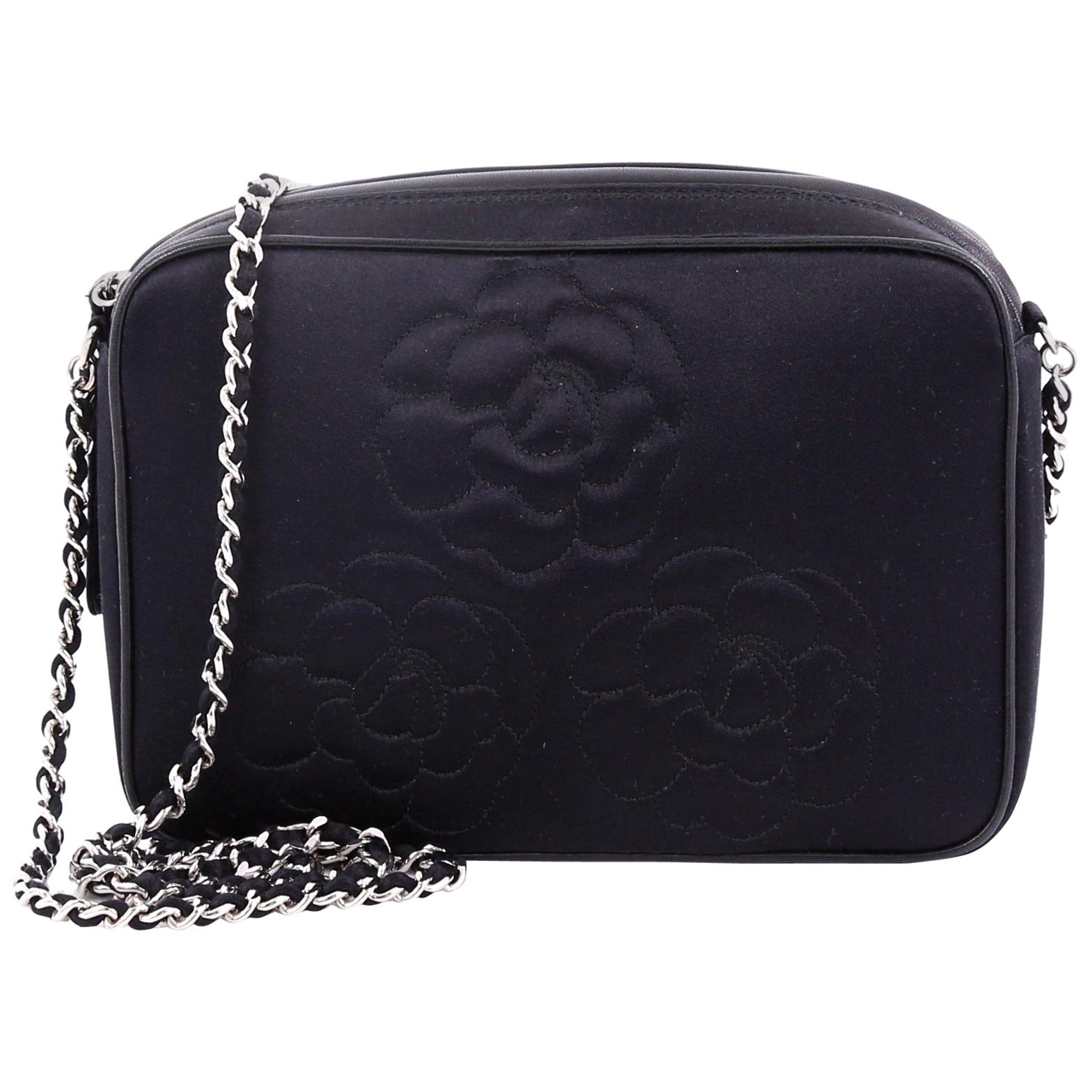 Chanel Vintage Camellia Chain Camera Bag Satin Small