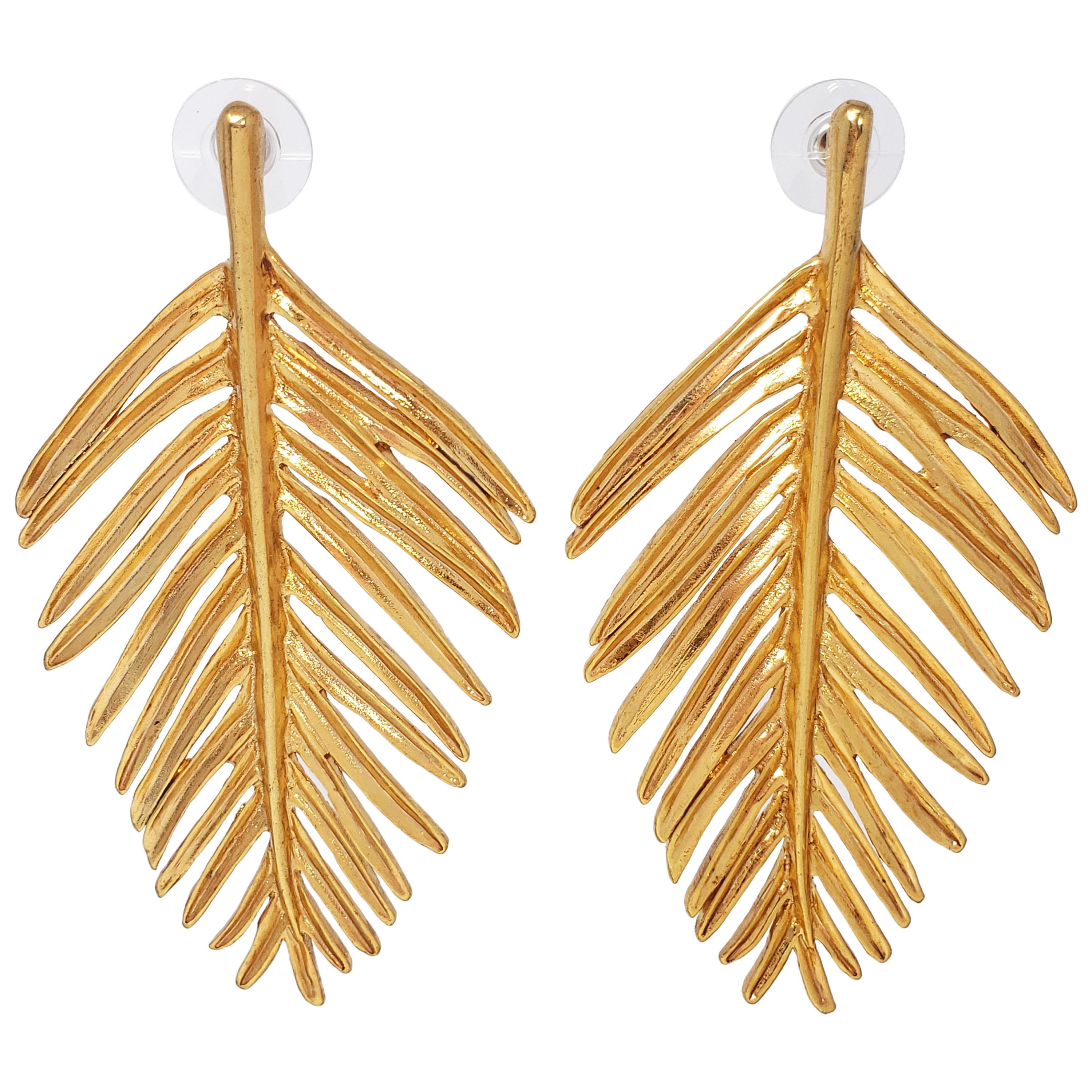 Oscar de la Renta Palm Leaf Drop Earrings In Gold