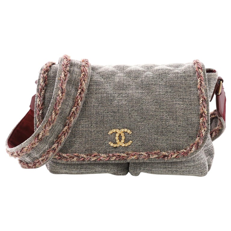 Chanel Parisian Stroll Messenger Bag Quilted Velvet Wool Medium at 1stDibs