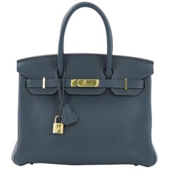 Hermes Birkin Handbag Colvert Clemence with Gold Hardware 30