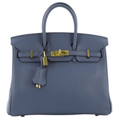 Hermes Birkin Handbag Bleu Agate Swift with Gold Hardware 25