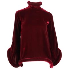 JEAN PAUL GAULTIER Size 4 Burgundy Velvet Padded Trim Bell Sleeve 1995 Top