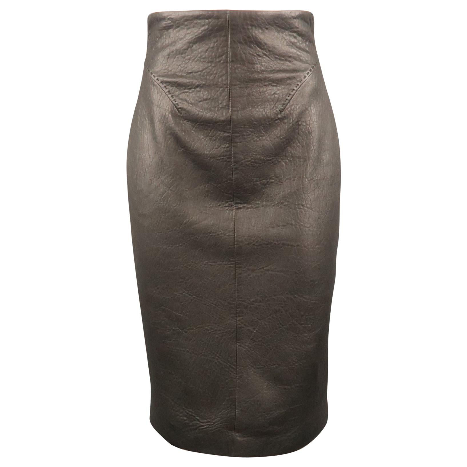 GIANFRANCO FERRE Size 4 Black Textured Leather Belted Cutout Back Pencil Skirt