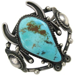 Sterling Silver Turquoise FTHI Navajo American Indian buffalo cuff Bracelet 