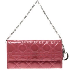 Dior Pink Cannage Patent Leather Wallet on Chain