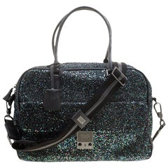 Anya Hindmarch Black Glitter and Leather Carker Boston Bag