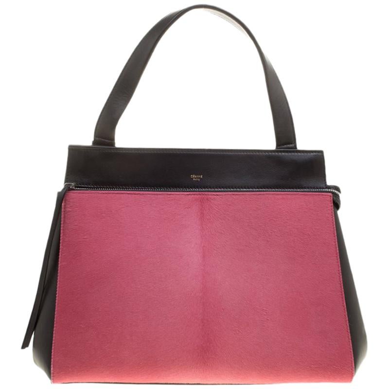 Celine Black/Pink Leather and Calf Hair Medium Edge Bag
