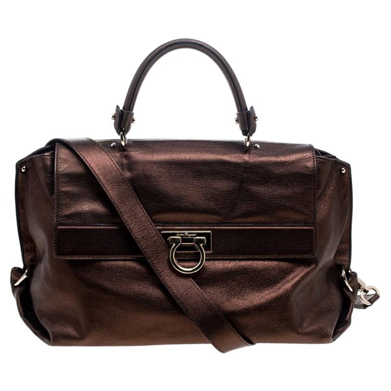 Salvatore Ferragamo Metallic Brown Leather Large Sofia Satchel