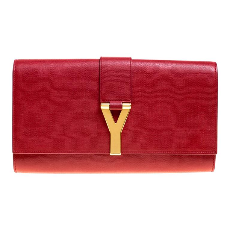 Saint Laurent Red Leather Large Chyc Clutch