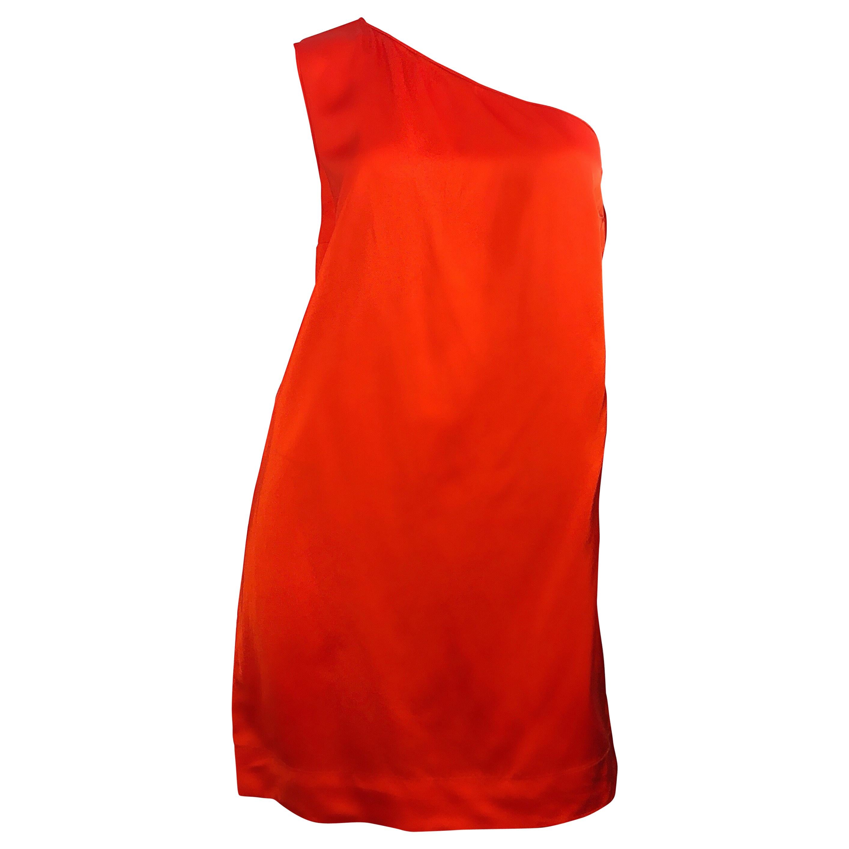 Stella McCartney F/W 2010 Bright Orange Sz 42 / 6-8 One Shoulder Mini Dress For Sale