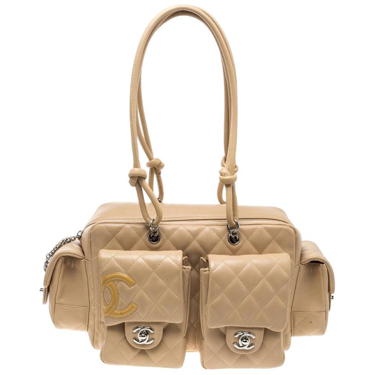 Chanel Beige Quilted Leather Ligne Cambon Reporter Bag