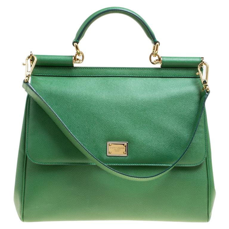 Dolce and Gabbana Green Leather Large Miss Sicily Top Handle Bag For ...