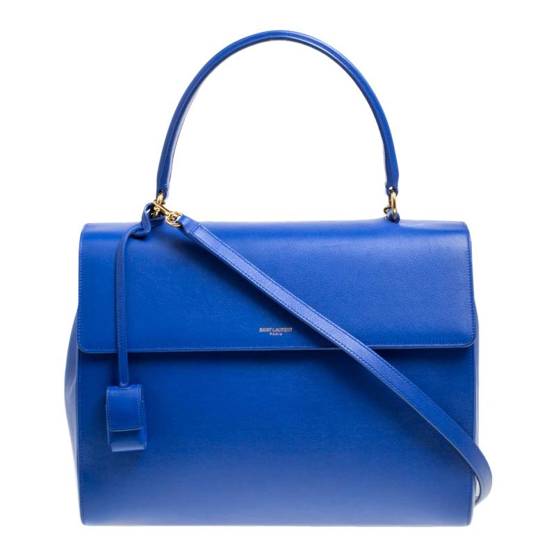 Saint Laurent Blue Leather Medium Moujik Top Handle Bag