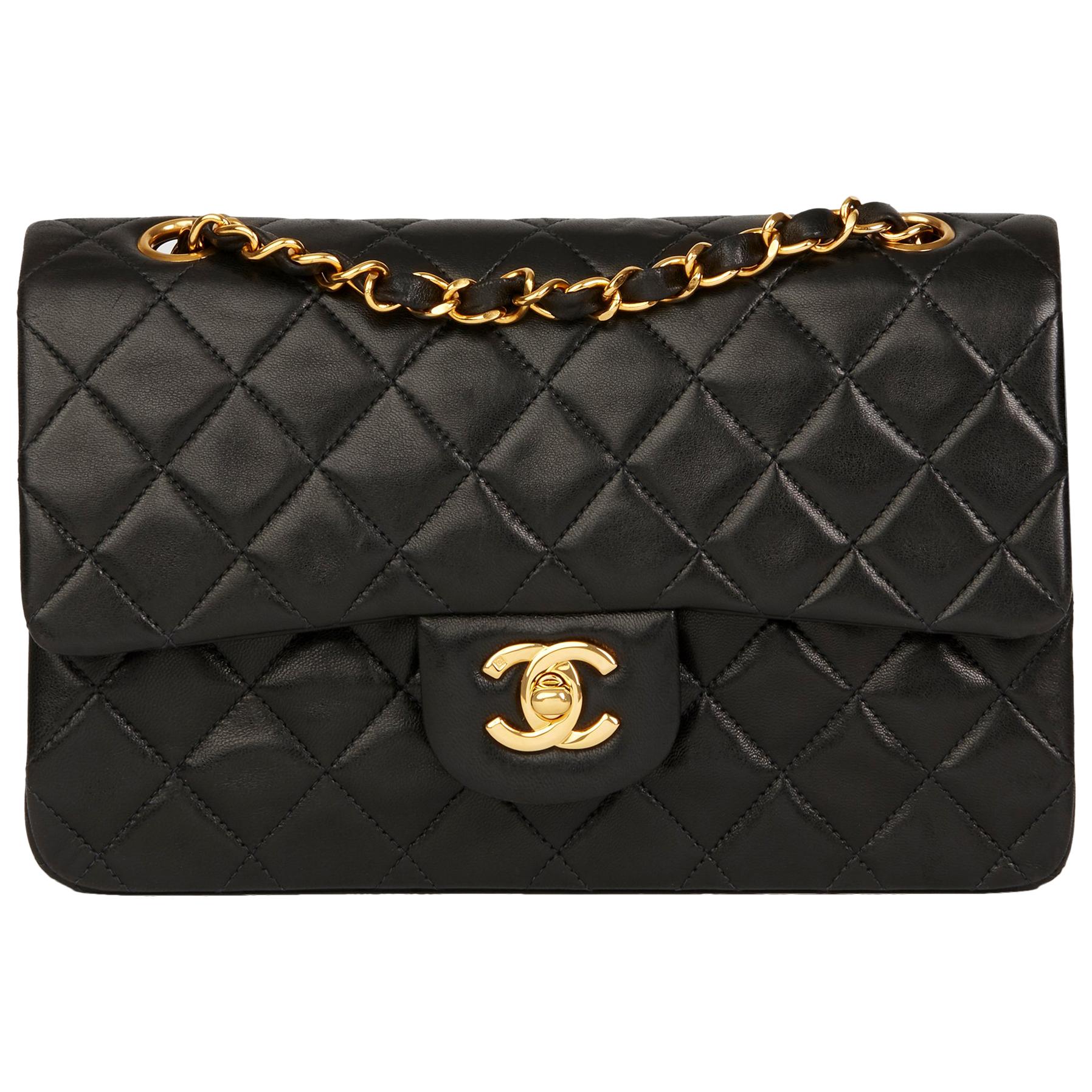 1991 Chanel Black Quilted Lambskin Vintage Small Classic Double Flap Bag