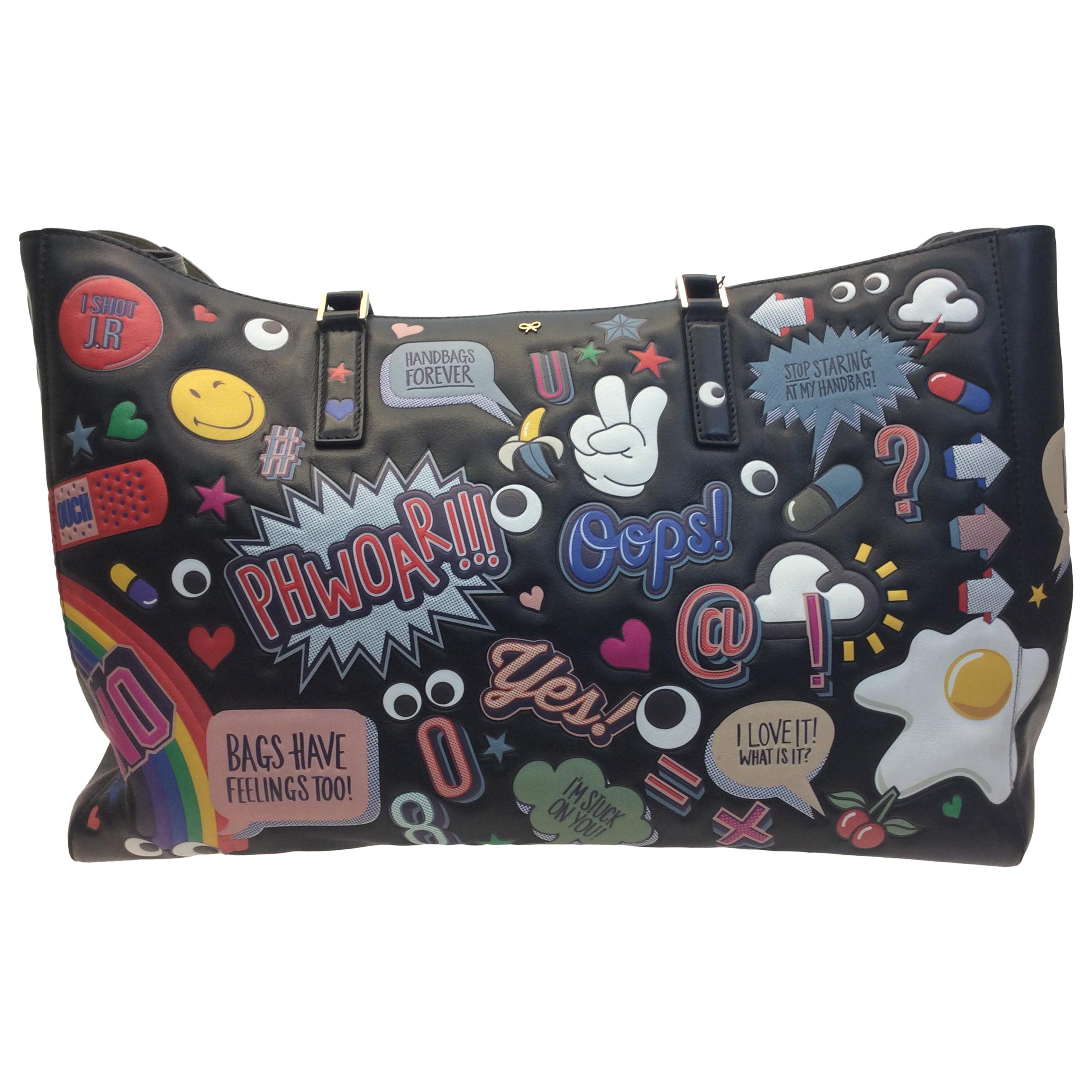 Anya Hindmarch Black Leather Sticker Tote NWT For Sale at 1stDibs