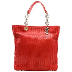 Dior Red Leather Woven Shopping Tote 