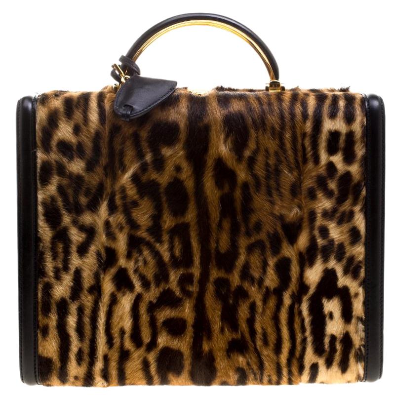 Ralph Lauren Leopard Print Calfhair Satchel