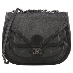 Used Chanel Saddle Bag Quilted Calfskin and Pony Hair Medium