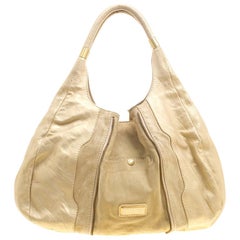 Jimmy Choo Beige/Gold Leather and Suede Mandah Expandle Bag
