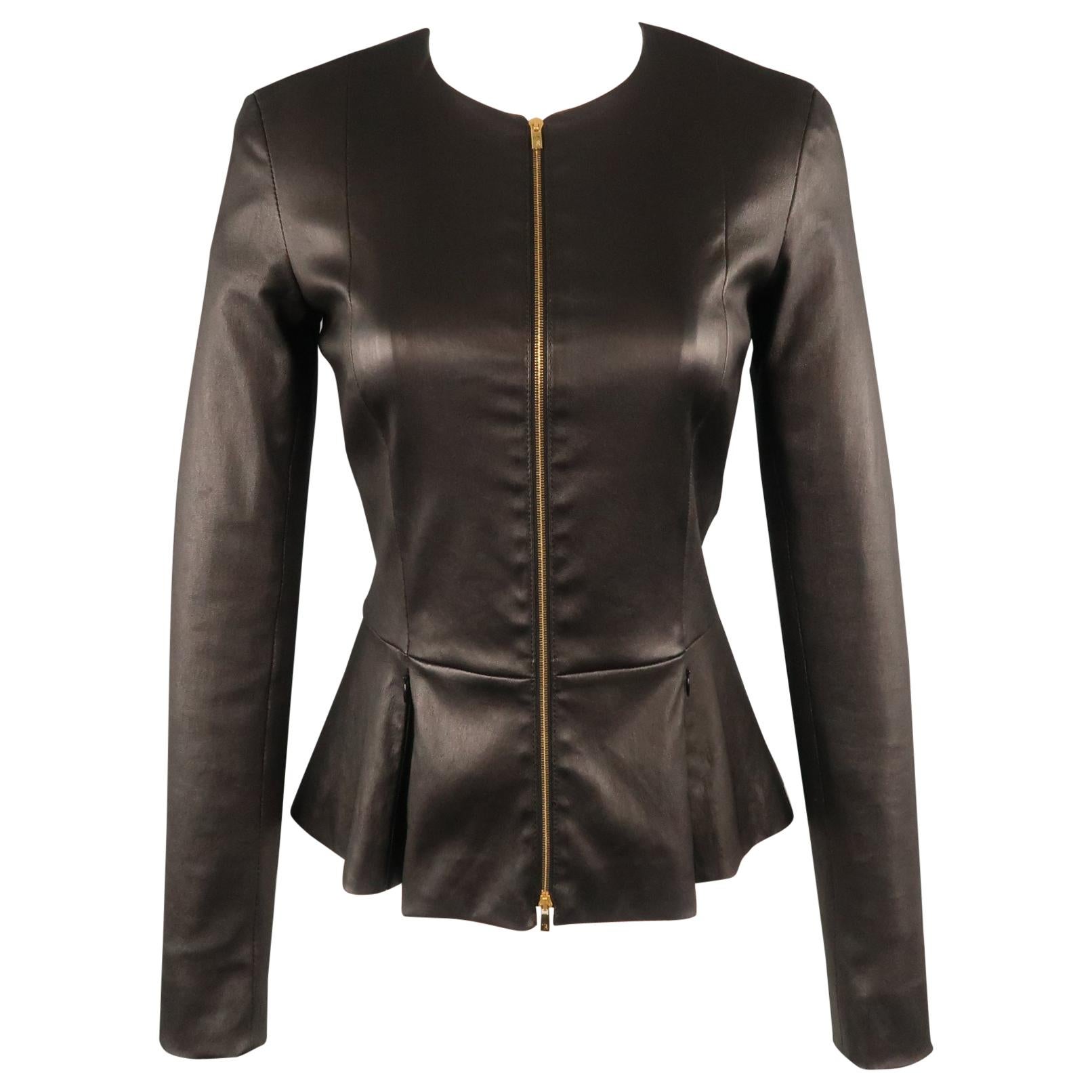 THE ROW Size 4 Black Leather Zip Peplum ANASTA Jacket