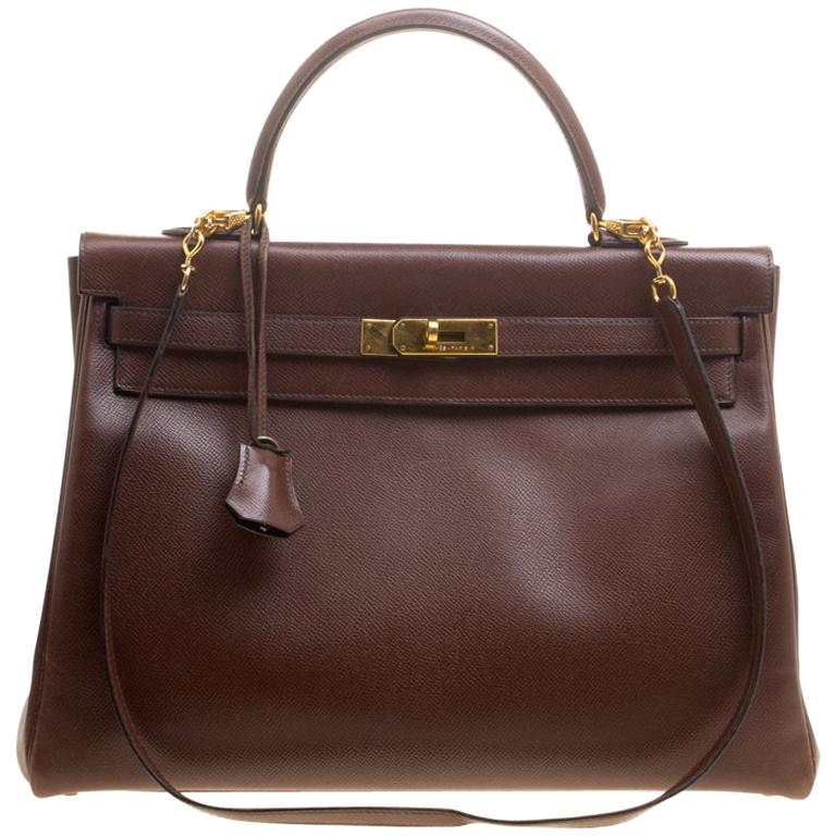 Hermes Prune Courchevel Leather Gold Hardware Kelly Retourne 35 Bag For ...