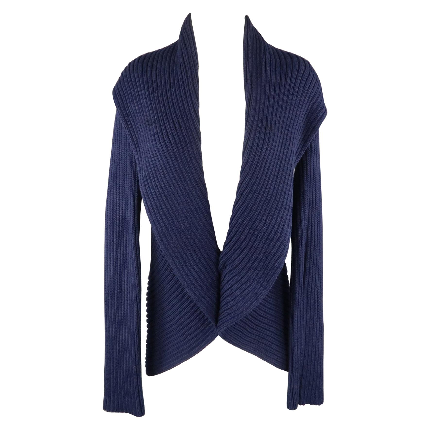 RALPH LAUREN Size L Blue Mercerized Cotton Shawl Collar Cardigan