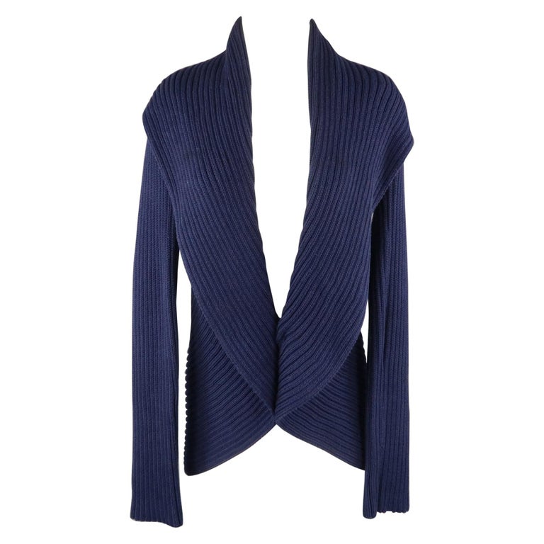 RALPH LAUREN Size L Blue Mercerized Cotton Shawl Collar Cardigan at 1stDibs
