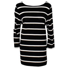 Escada Navy, White and Gold Striped Long Sleeve Blouse