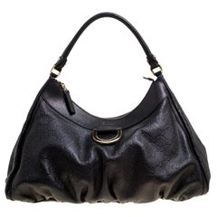 Gucci Metallic Black Leather Large D Ring Hobo