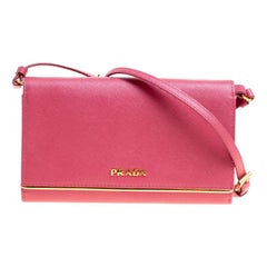 Prada Hot Pink Saffiano Leather Clutch Shouder Bag