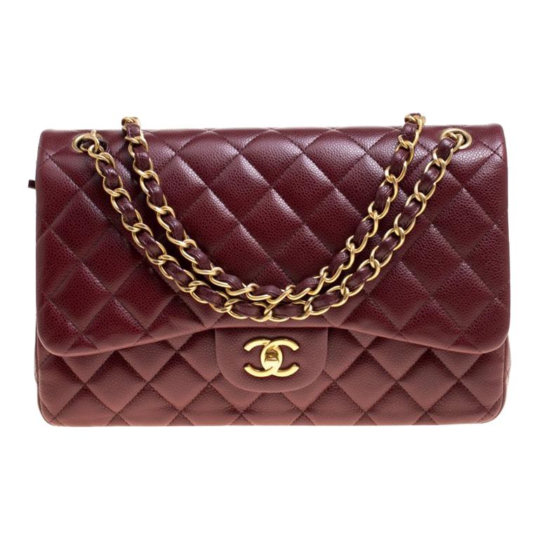 Chanel Caviar Quilted Jumbo Double Flap - Dark Red Color