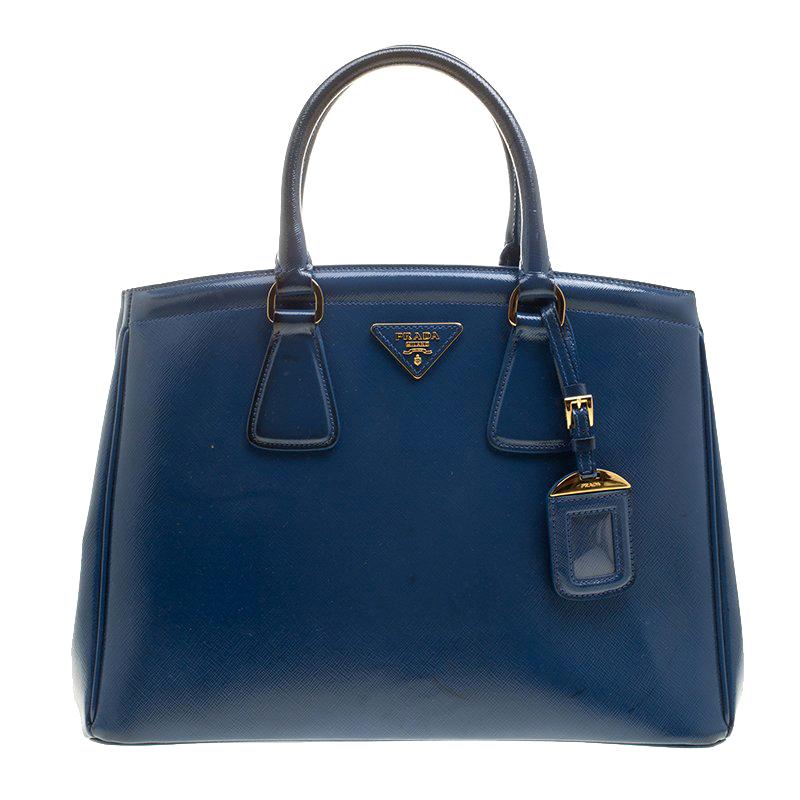 Prada Blue Saffiano Lux Leather Parabole Tote