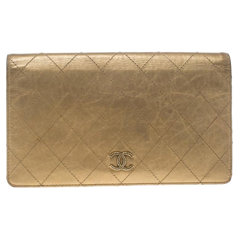 Chanel Gold Quilted Leather Classic Bifold Continental Wallet