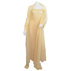 Vintage Christian Dior Boutique Silk Chiffon Gown with Shawl