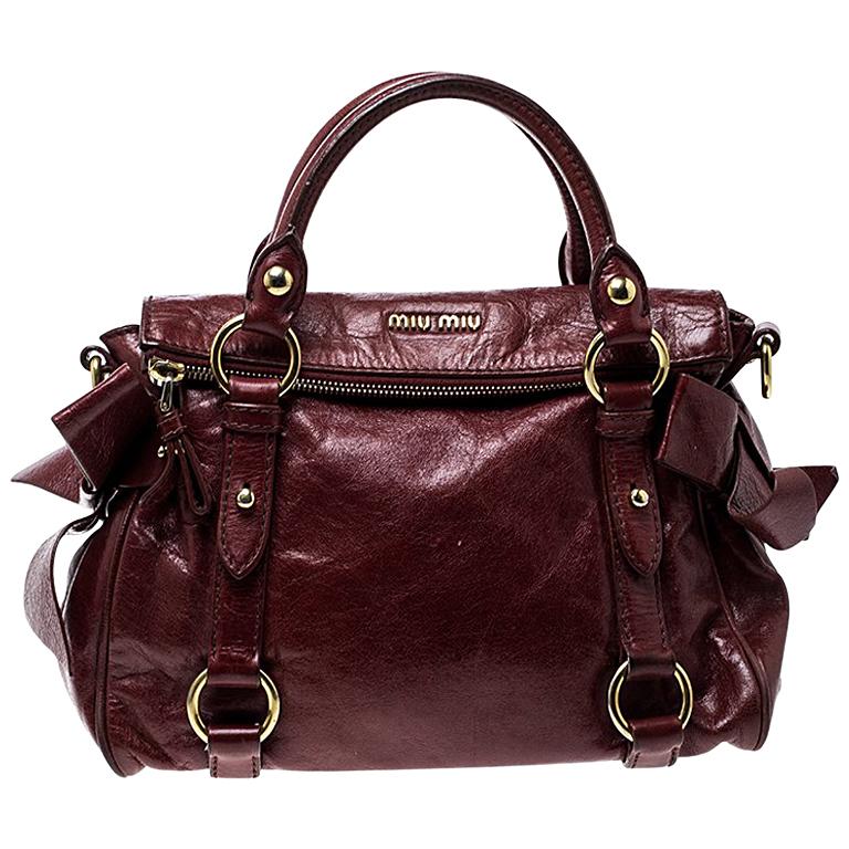 Miu Miu Red Vitello Lux Leather Bow Top Handle Bag For Sale at 1stDibs