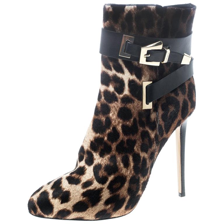 Le Silla Leopard Printed Calf Hair Ankle Boots Size 40