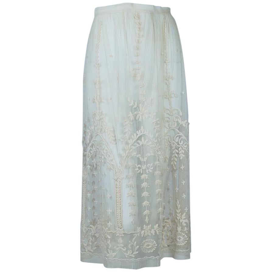 Edwardian Embroidered Net Skirt with Weighted Crystal Hem – Jacome Estate