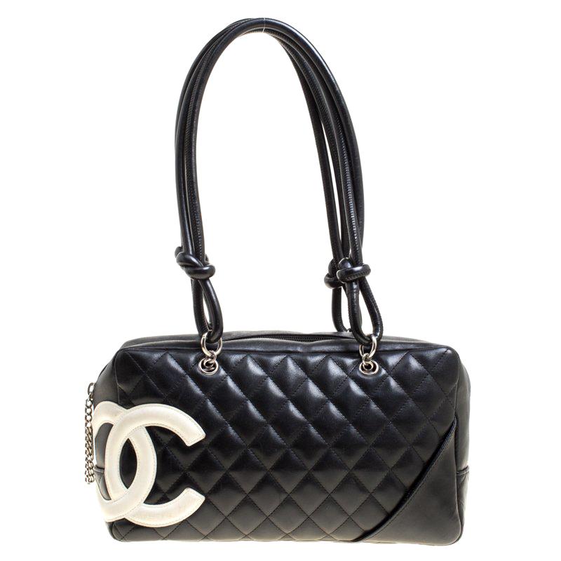Chanel Black Quilted Leather Cambon Ligne Bowler Bag For Sale