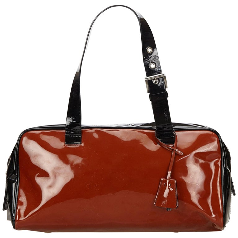Prada Brown Patent Leather Handbag For Sale at 1stDibs