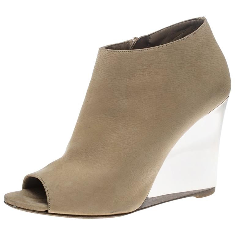 Burberry Beige Leather Reyardson Wedge Peep Toe Booties Size 38.5 For ...