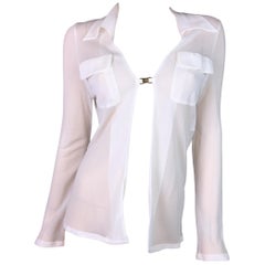 S/S 1997 Gucci by Tom Ford Sheer White Gauze Plunging Blouse Top