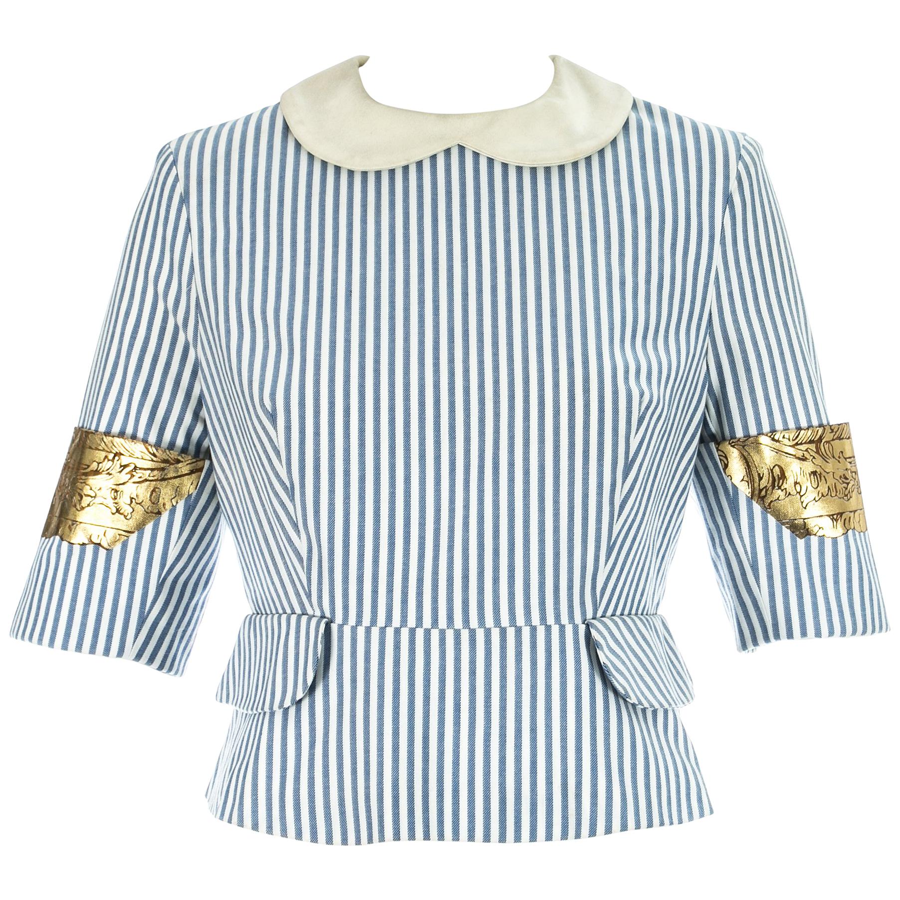 Vivienne Westwood blue and white striped back to front blouse, ss 1989