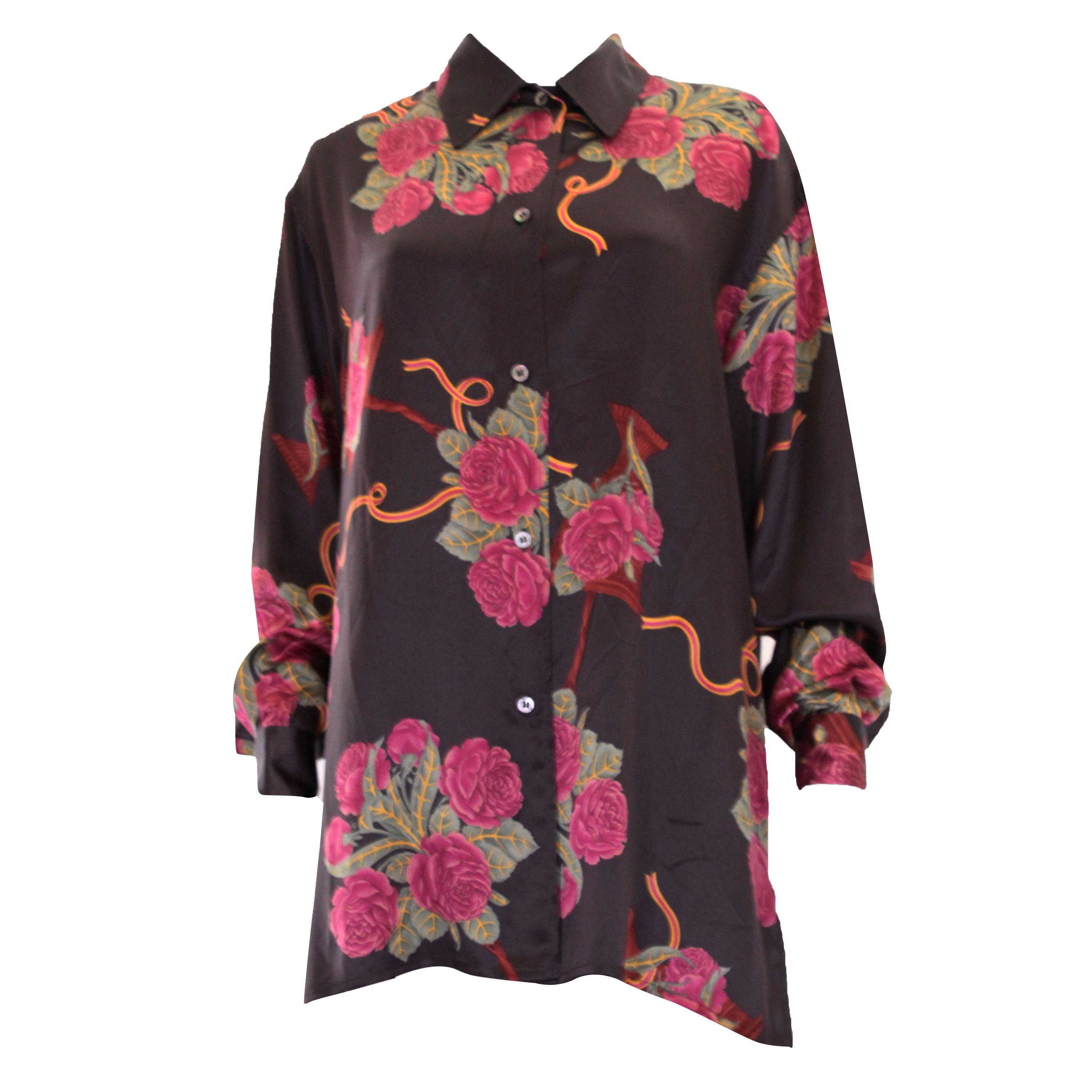 A vintage 1980s Silk floral printed Overshirt by Salvatore Ferragamo