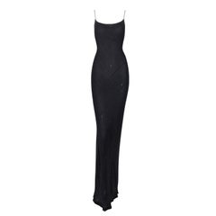 1997 Gucci by Tom Ford Semi-Sheer Black Silk Flowy Gown Dress Diagonal Seams