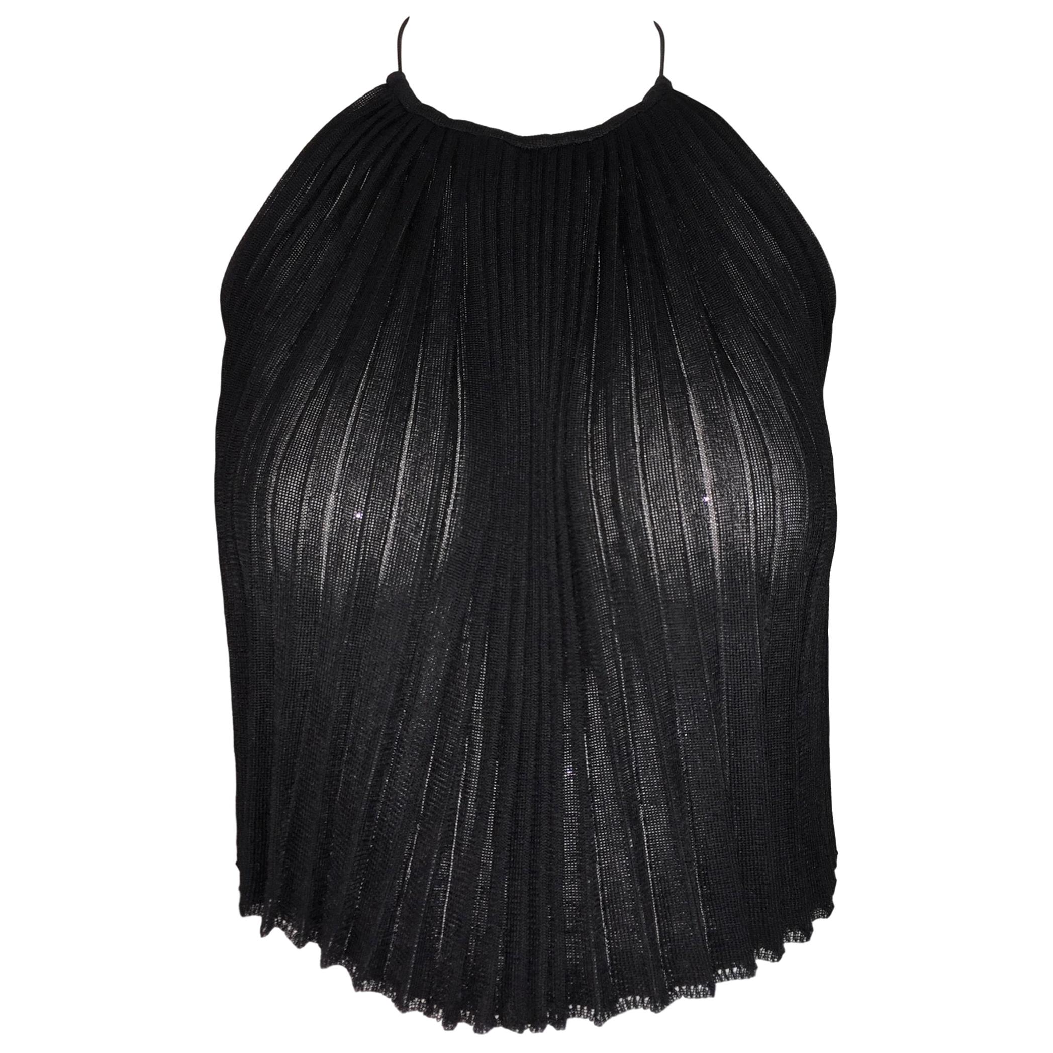 S/S 2000 Gucci by Tom Ford Sheer Black Knit Crop Top Backless Chain Straps