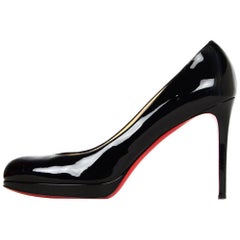 Used Christian Louboutin Black Patent Leather Simple Pump Sz 41 W/ DB